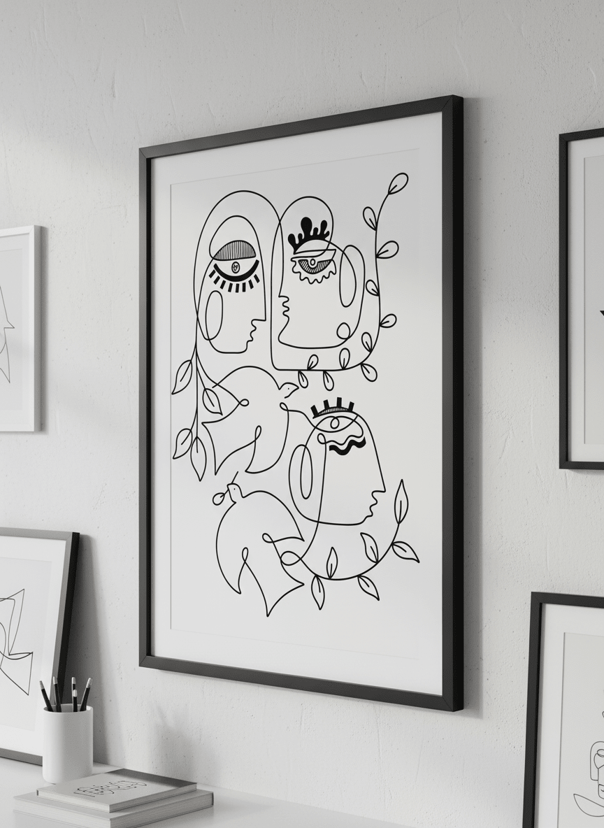 Contemporary wall art featured in a bright modern office workspace