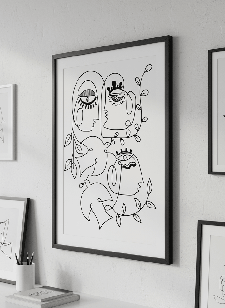 Contemporary wall art featured in a bright modern office workspace