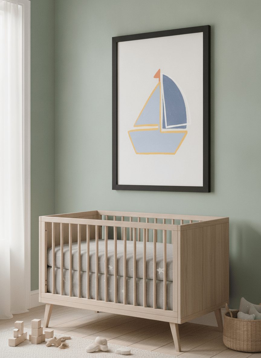Soft neutral wall art styled in a serene nursery with pastel tones