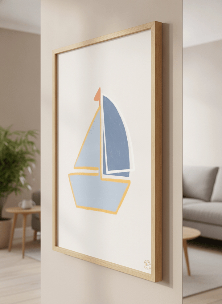 Modern wall art styled above a sofa in a neutral living room