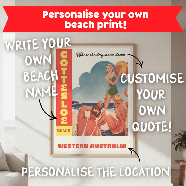 Custom Vintage Beach Personalistion Wall Art Print wall - art - picture - poster