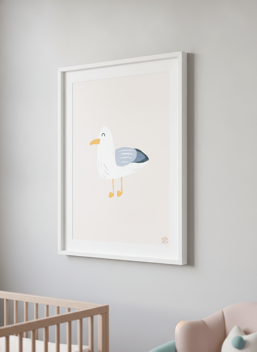Soft neutral wall art styled in a serene nursery with pastel tones