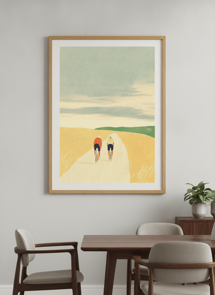 Wall art styled above a dining table in a contemporary home