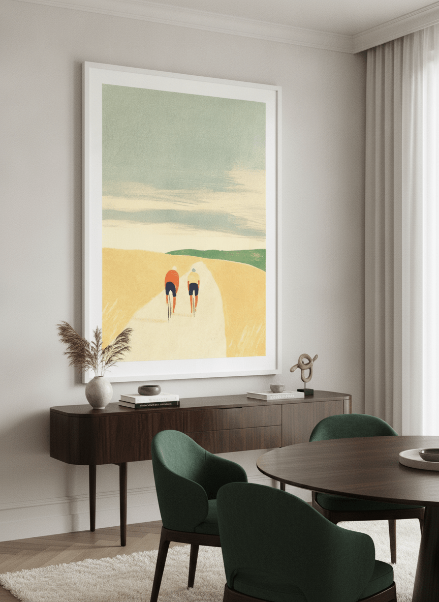 Monumental artwork centred on a feature wall in a luxe interior