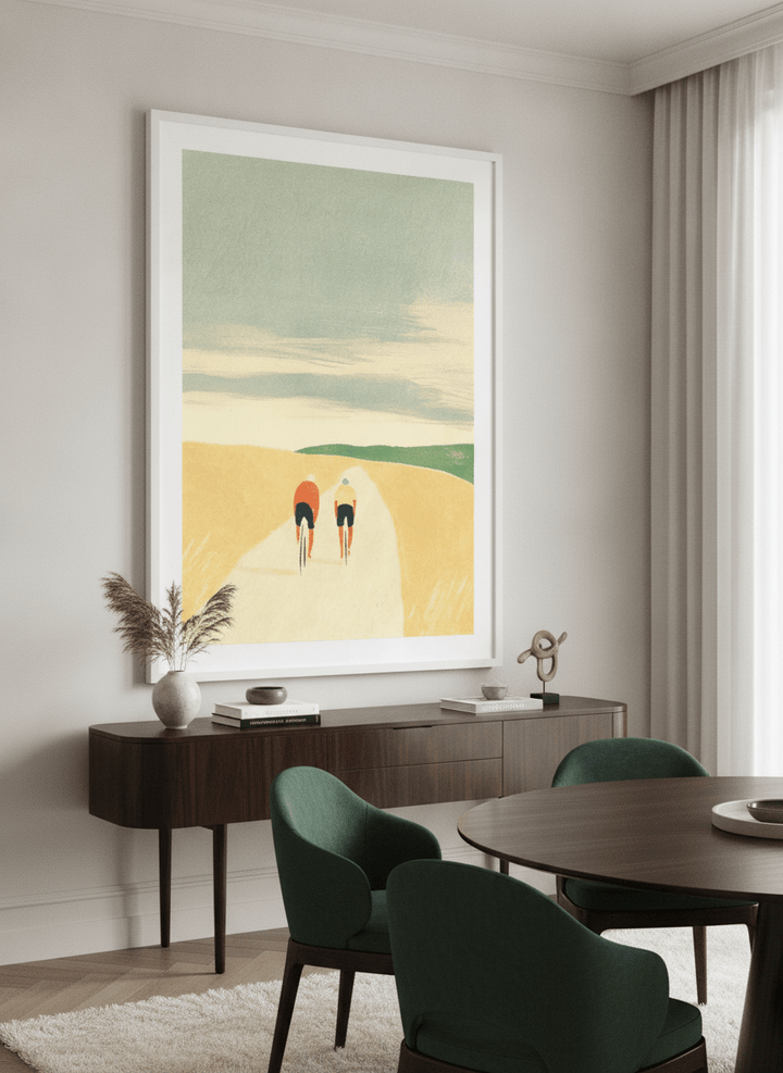 Monumental artwork centred on a feature wall in a luxe interior