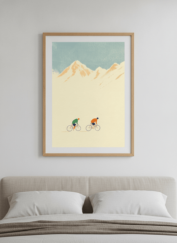 Minimalist artwork displayed in a calm, light-filled bedroom interior