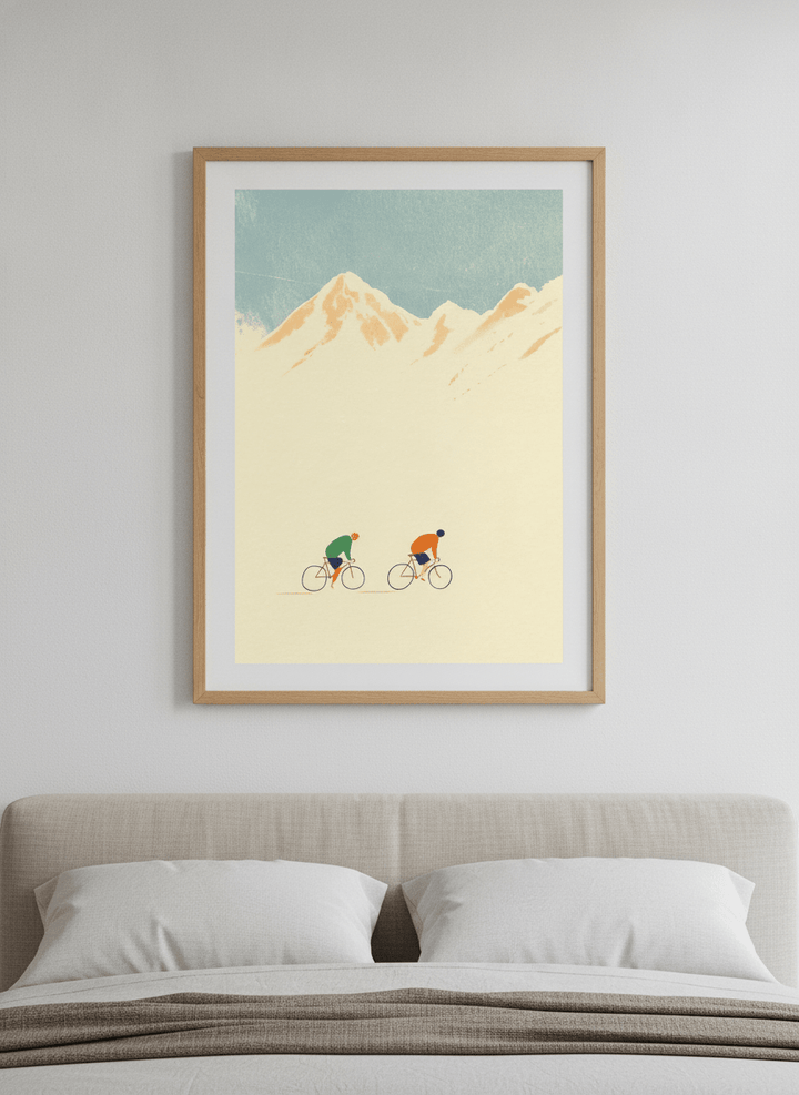 Minimalist artwork displayed in a calm, light-filled bedroom interior