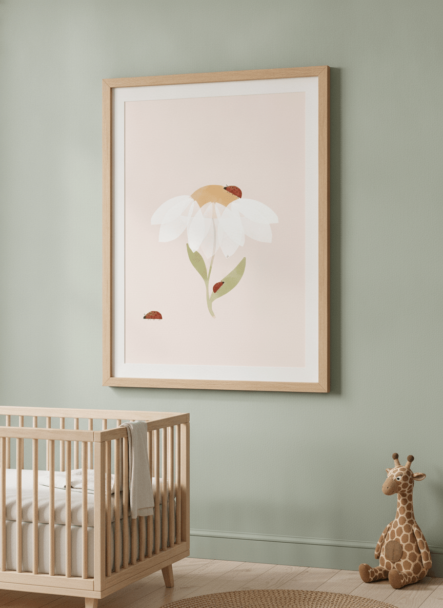 Soft neutral wall art styled in a serene nursery with pastel tones