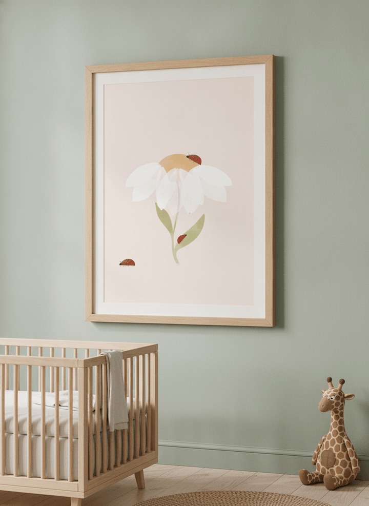 Soft neutral wall art styled in a serene nursery with pastel tones