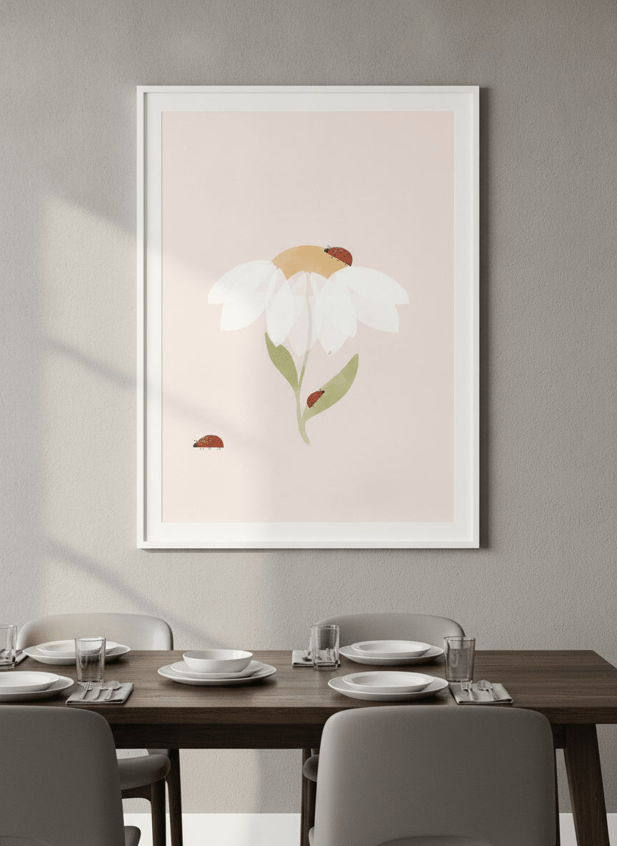 Wall art styled above a dining table in a contemporary home