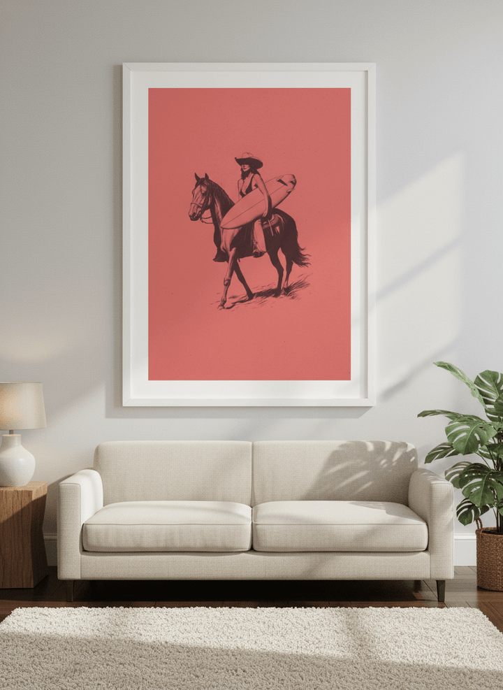 Modern wall art styled above a sofa in a neutral living room
