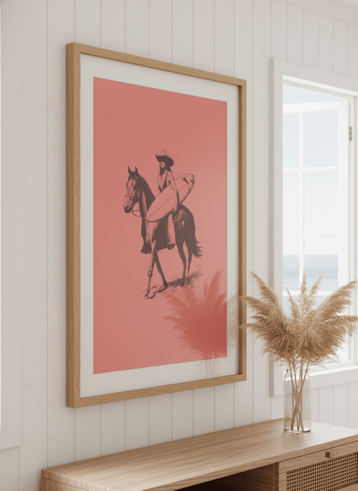 Neutral wall art displayed in a sunny coastal beach house