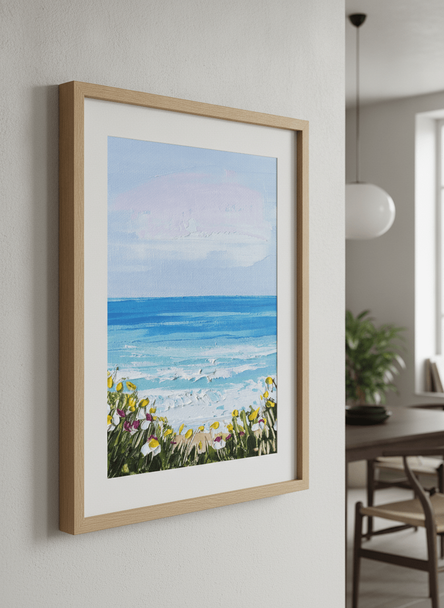 Wall art styled above a dining table in a contemporary home