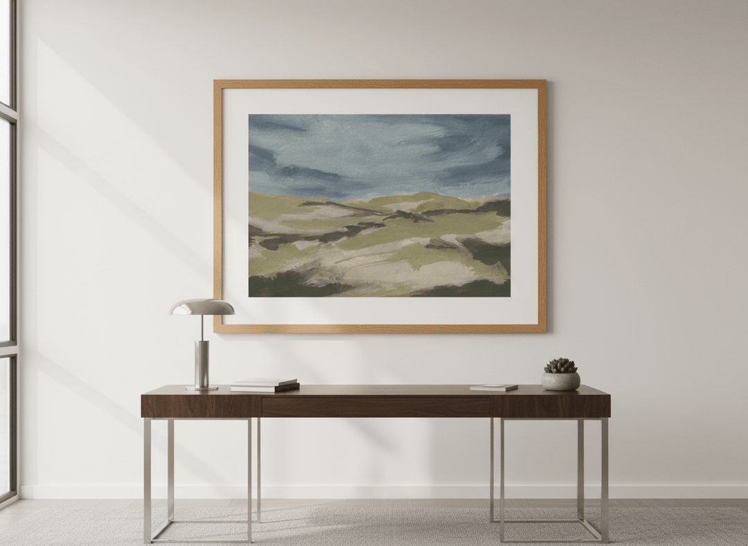Contemporary wall art featured in a bright modern office workspace