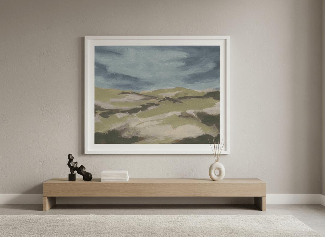 Monumental artwork centred on a feature wall in a luxe interior