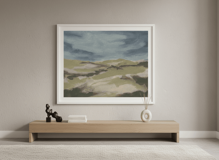 Monumental artwork centred on a feature wall in a luxe interior