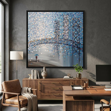 Canvas wall art with a black surround styled in a bright modern office