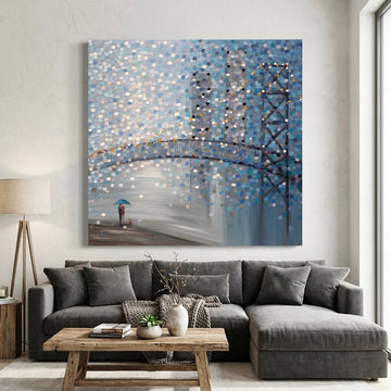 Stretched canvas wall art styled in a neutral living room