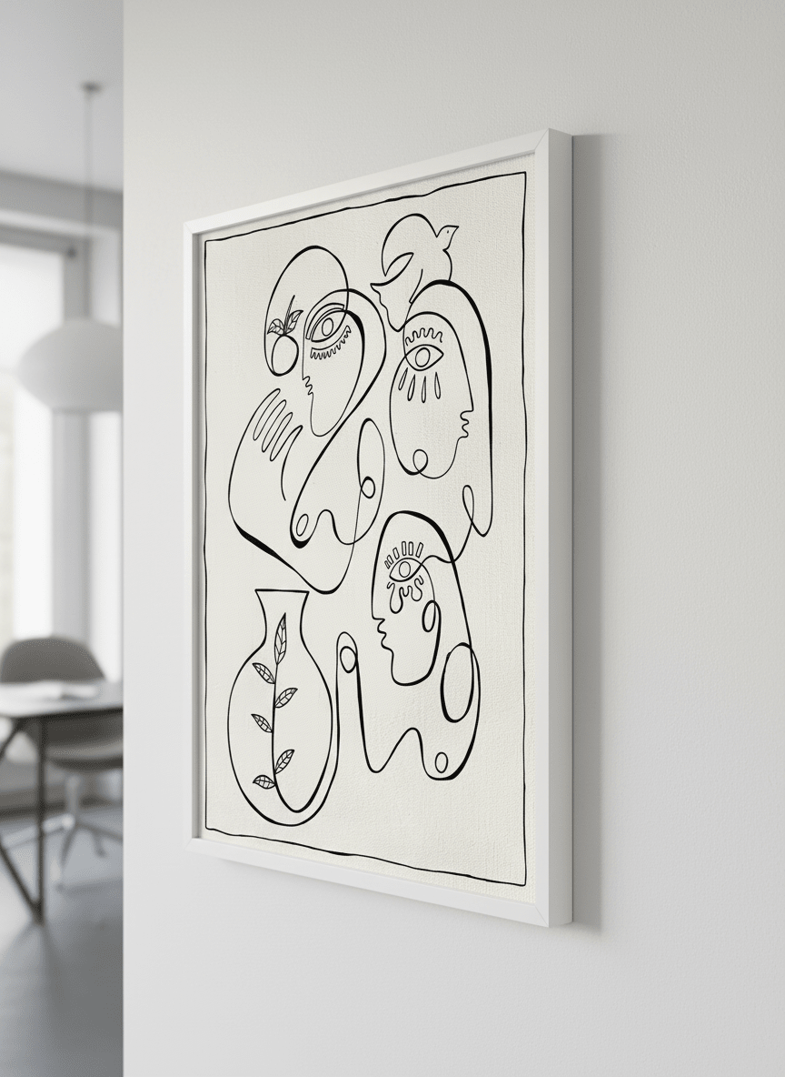 Contemporary wall art featured in a bright modern office workspace
