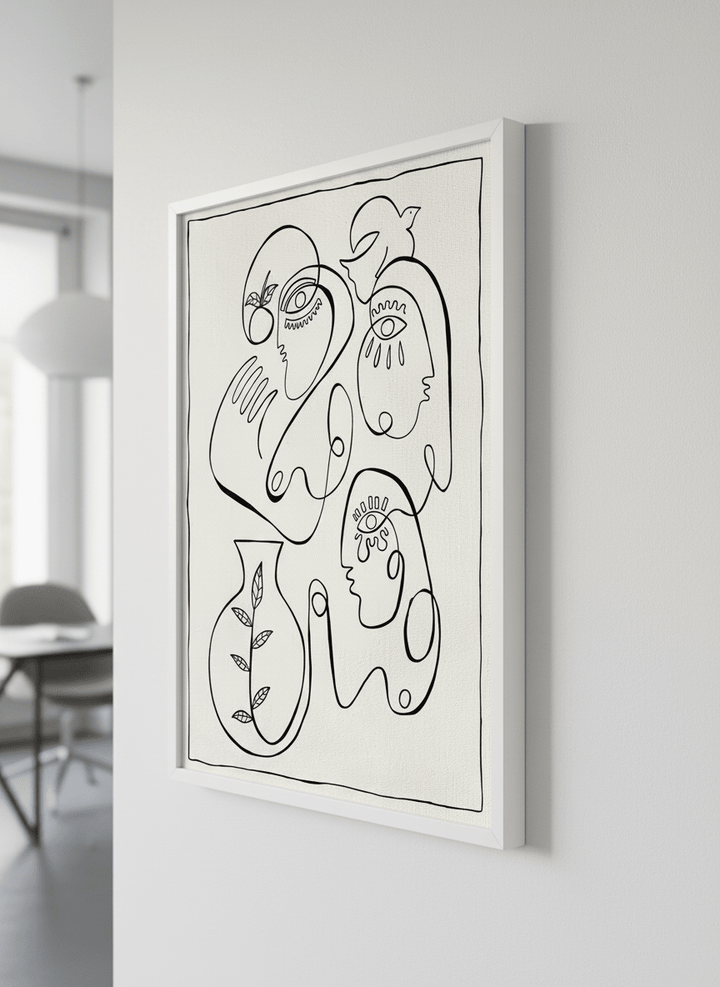 Contemporary wall art featured in a bright modern office workspace