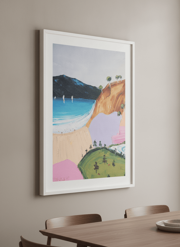 Wall art styled above a dining table in a contemporary home