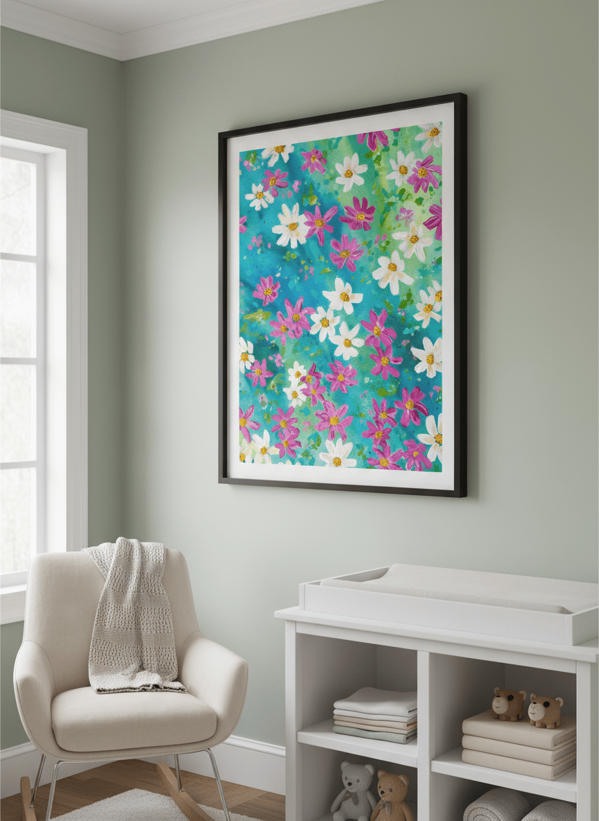 Soft neutral wall art styled in a serene nursery with pastel tones