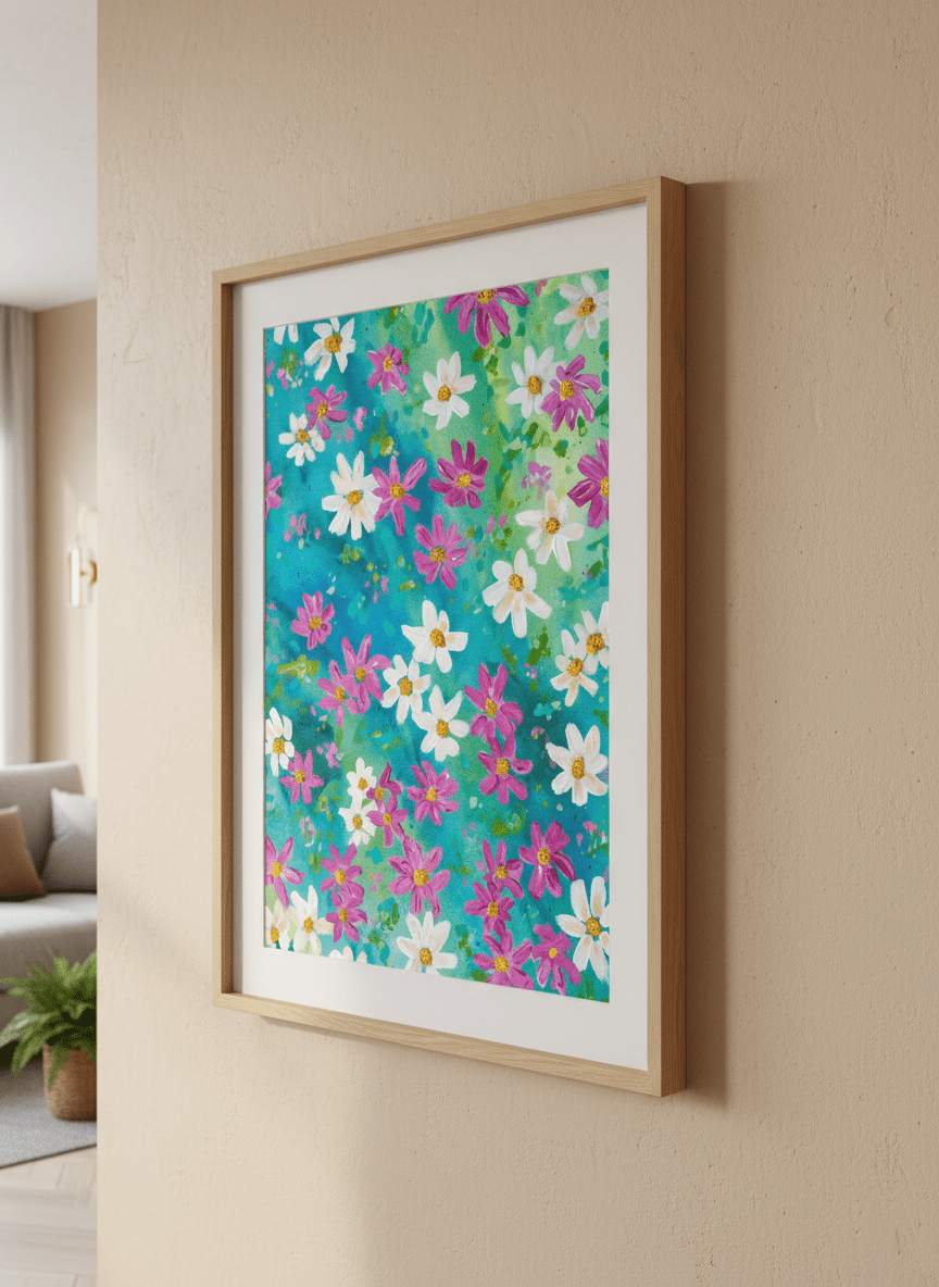 Modern wall art styled above a sofa in a neutral living room