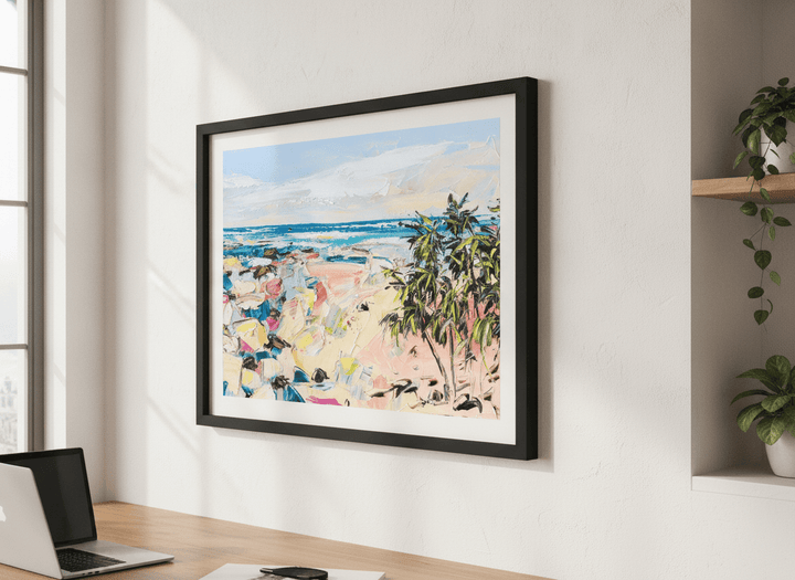 Contemporary wall art featured in a bright modern office workspace