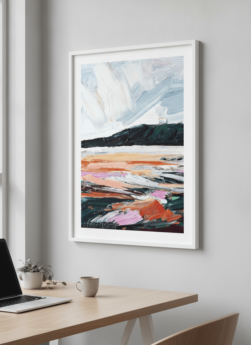 Contemporary wall art featured in a bright modern office workspace