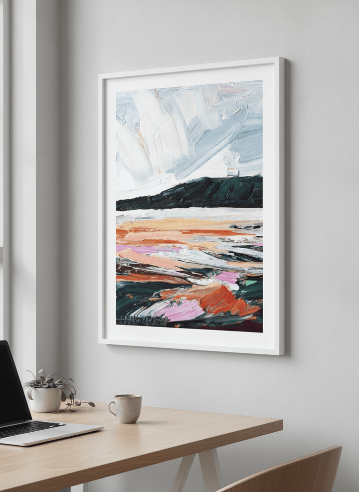 Contemporary wall art featured in a bright modern office workspace