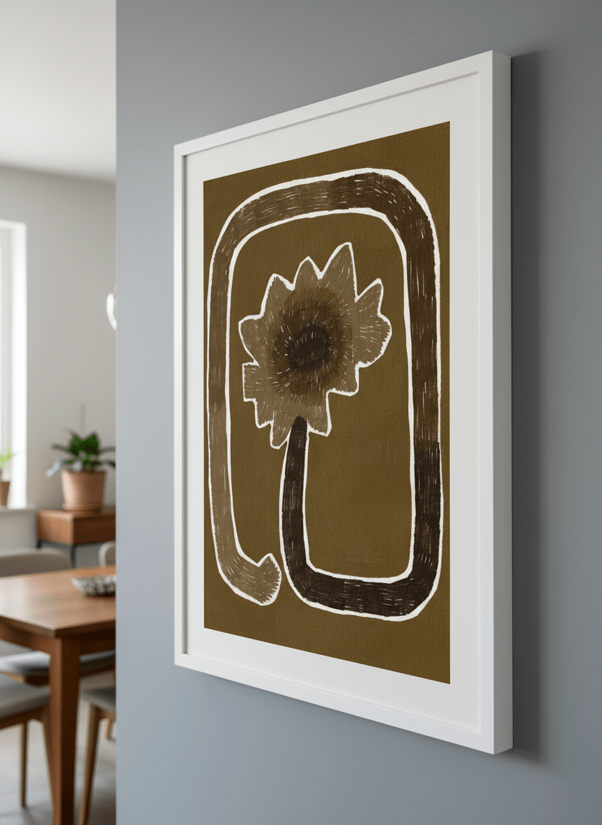 Wall art styled above a dining table in a contemporary home