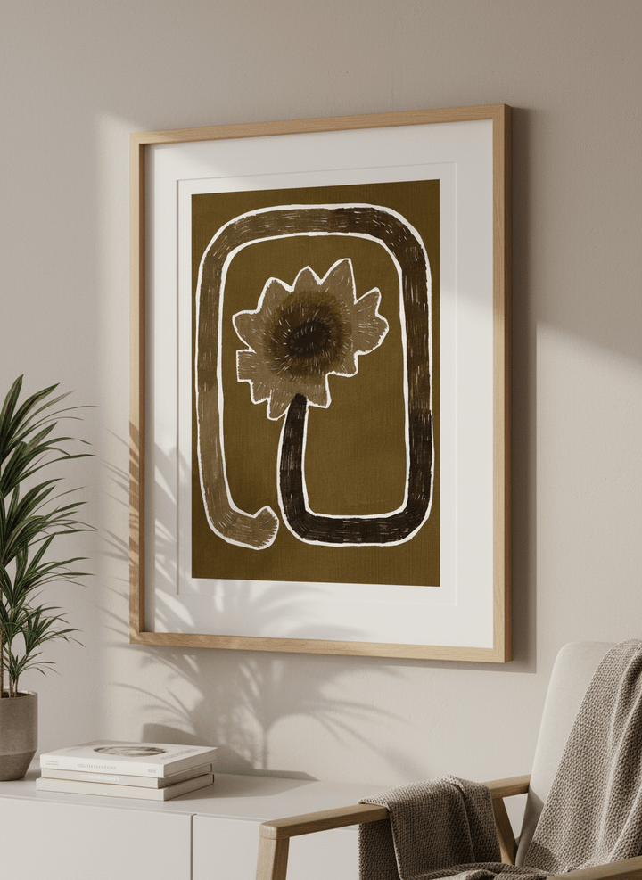 Modern wall art styled above a sofa in a neutral living room