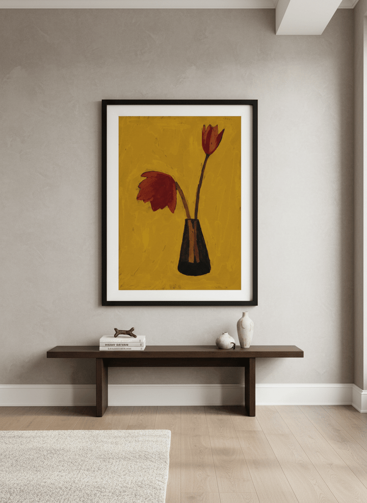 Monumental artwork centred on a feature wall in a luxe interior