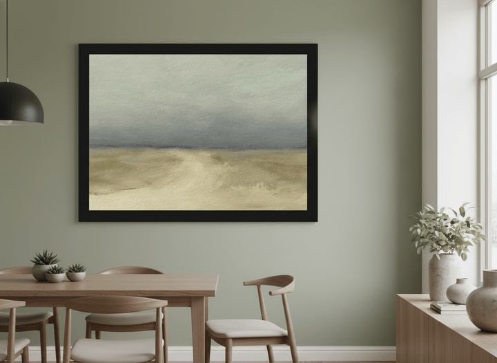 Wall art styled above a dining table in a contemporary home
