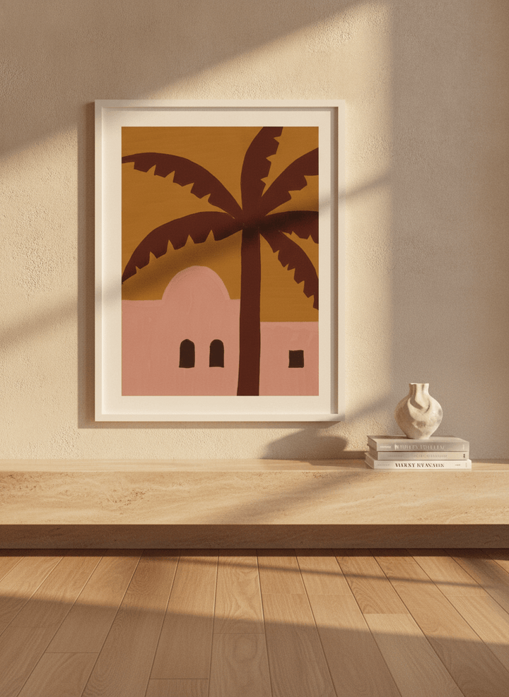 Modern wall art print styled on the wall in a luxe living room