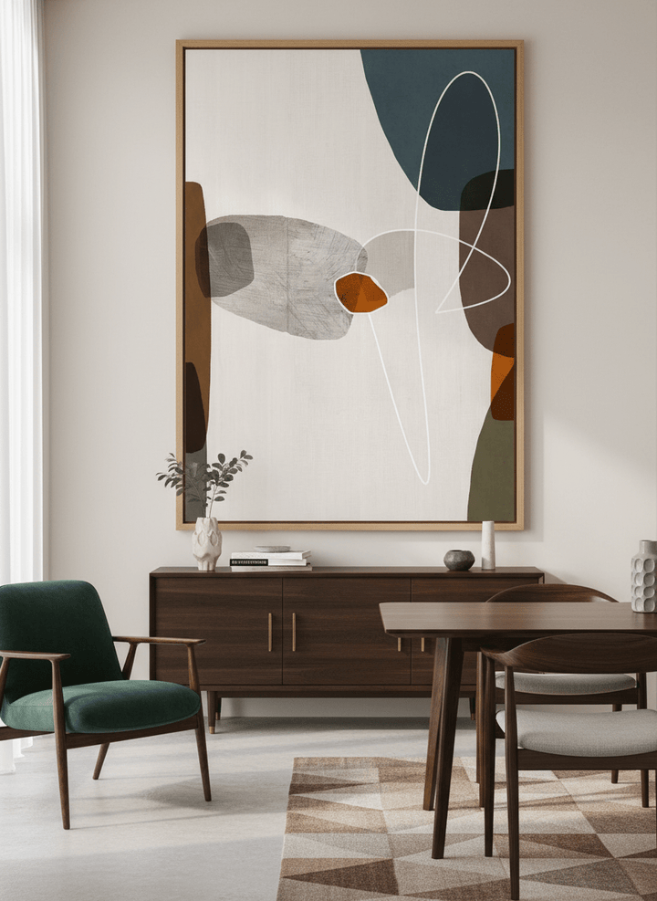 Monumental artwork centred on a feature wall in a luxe interior