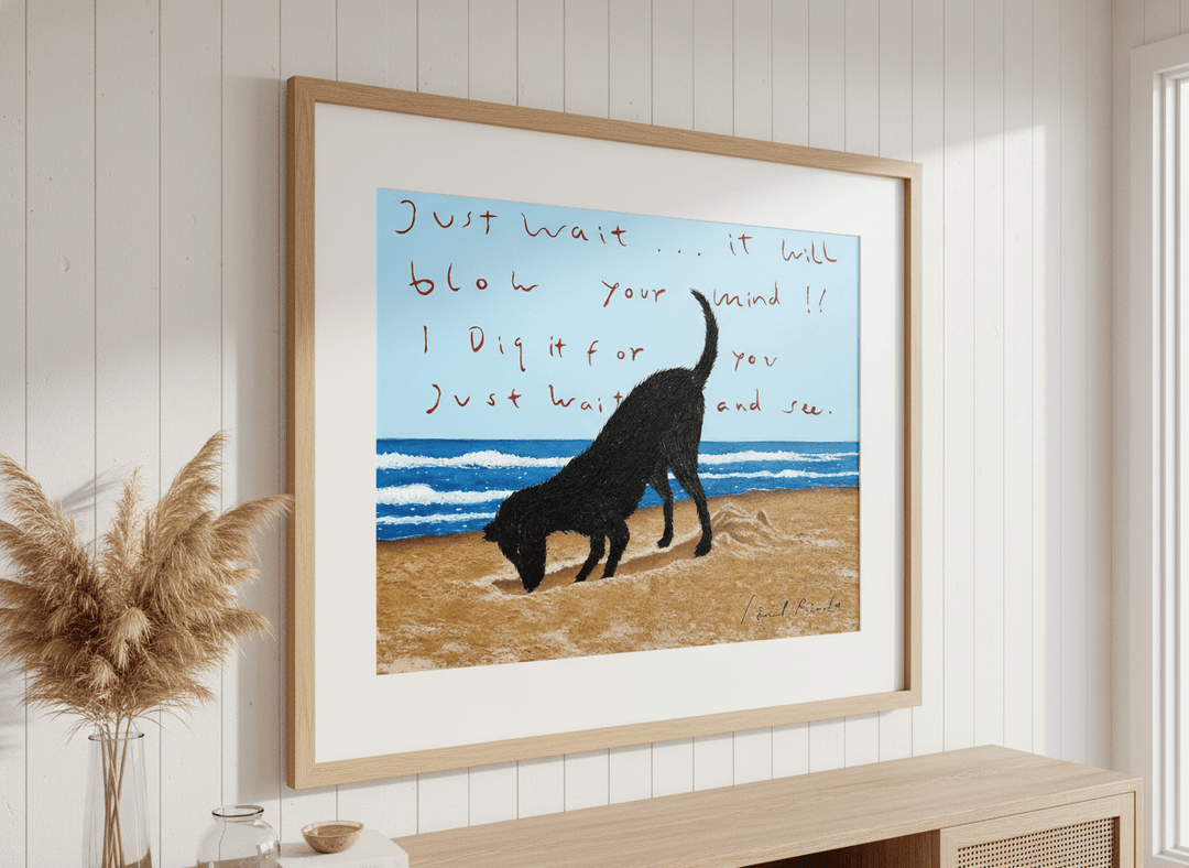 Neutral wall art displayed in a sunny coastal beach house
