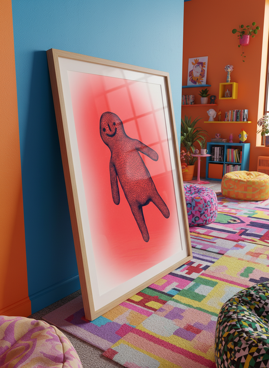 Bold wall art styled in a colourful, eclectic modern home