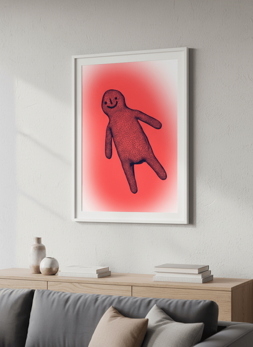 Modern wall art styled above a sofa in a neutral living room