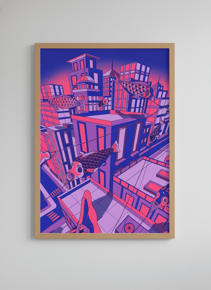 Contemporary wall art featured in a bright modern office workspace