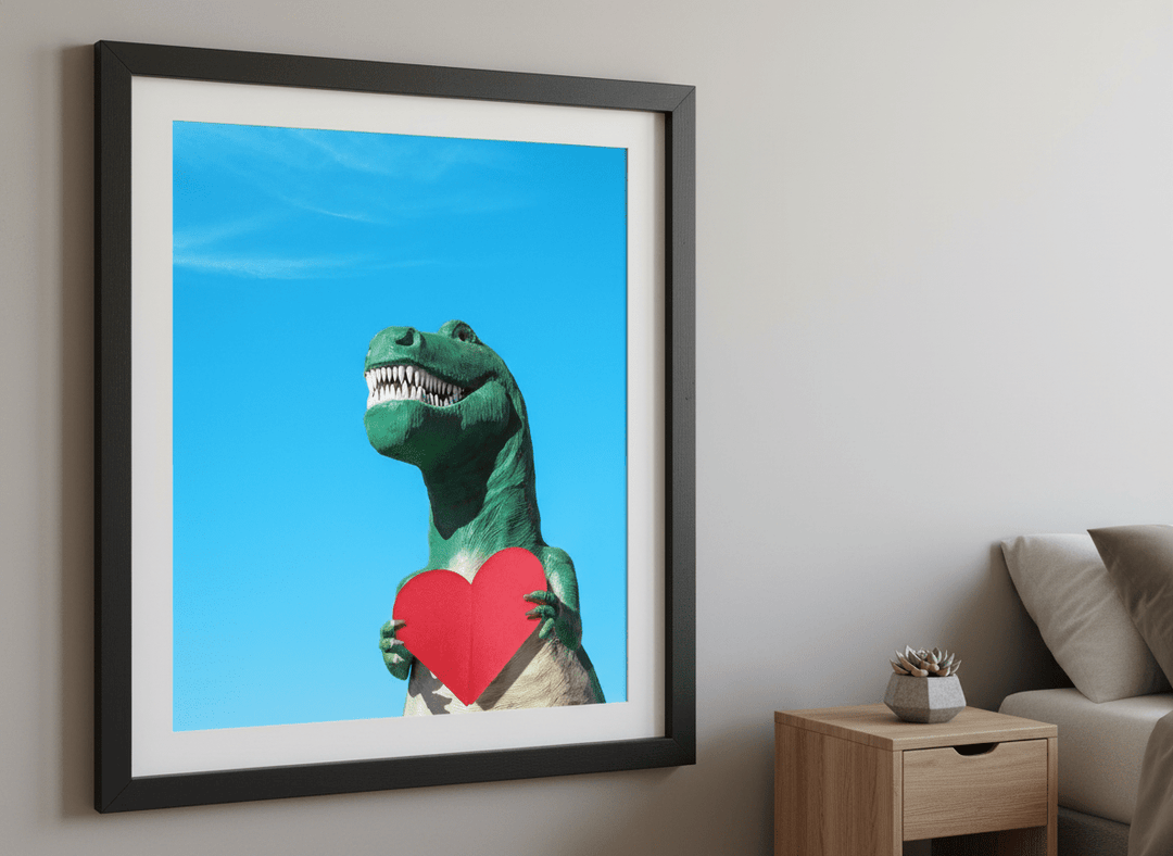 Minimalist artwork displayed in a calm, light-filled bedroom interior