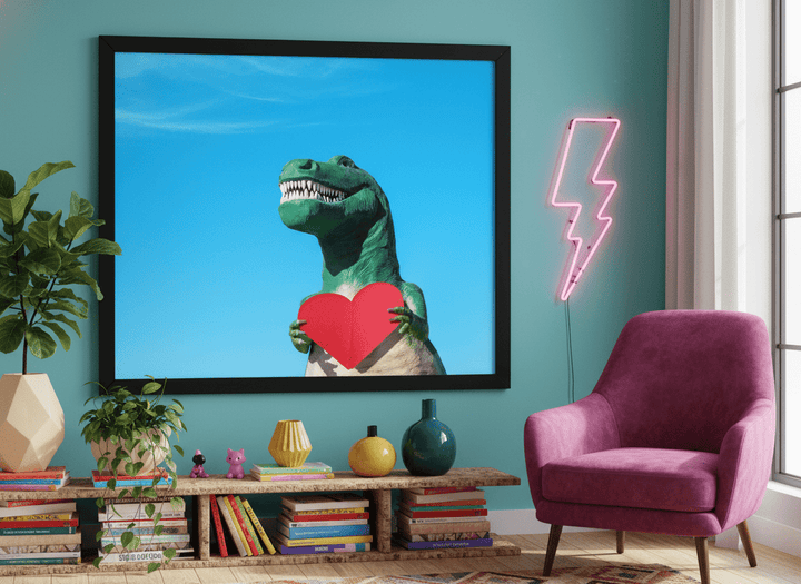 Bold wall art styled in a colourful, eclectic modern home