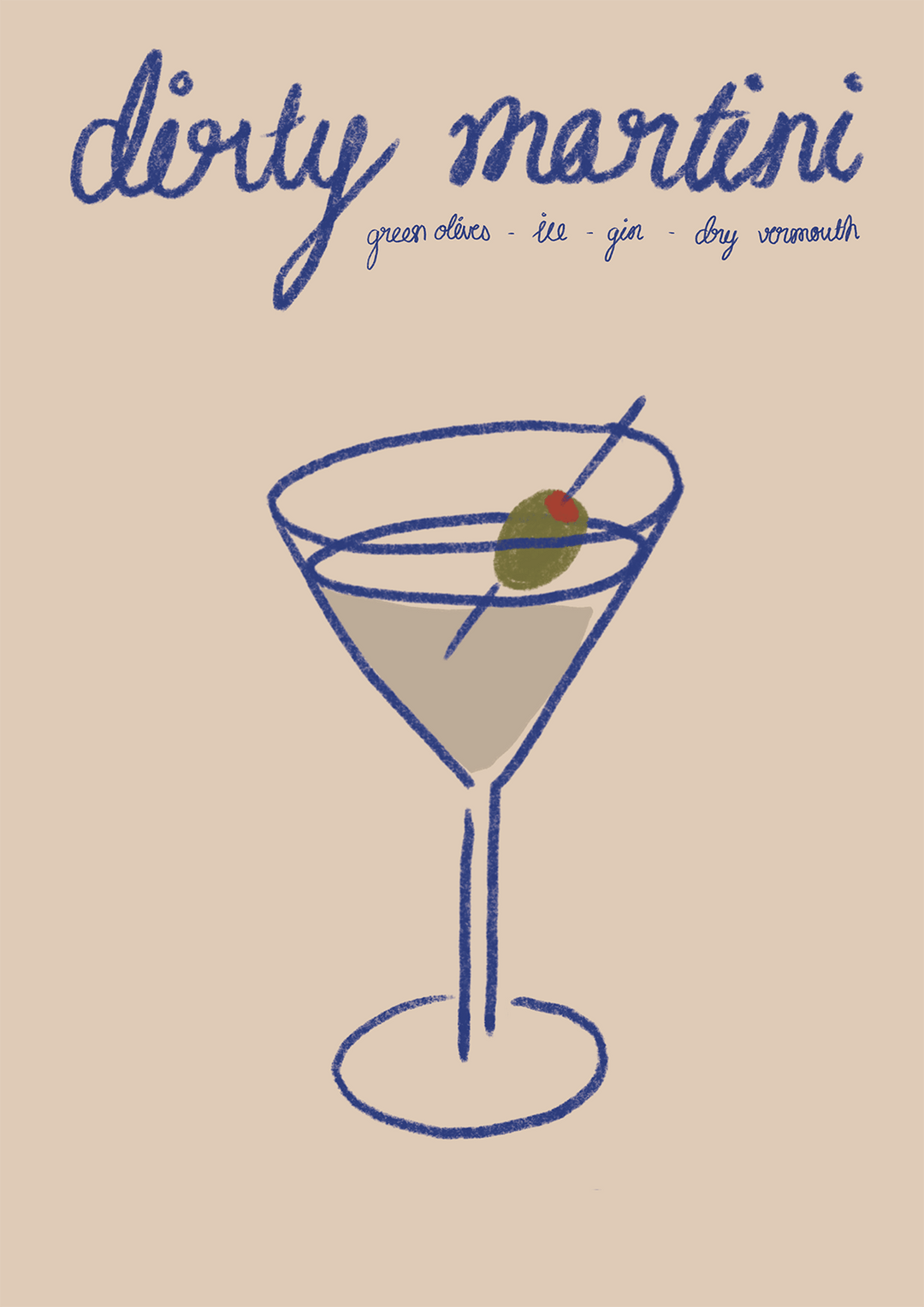 Dirti Martini Recipe Bar Art by Lucia Sankovic - Style My Wall,frame