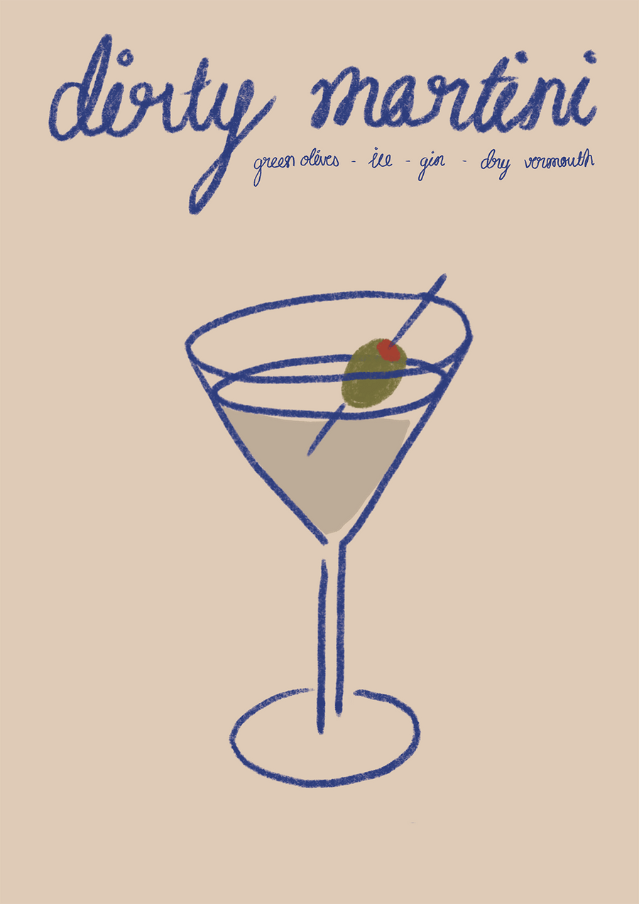 Dirti Martini Recipe Bar Art by Lucia Sankovic