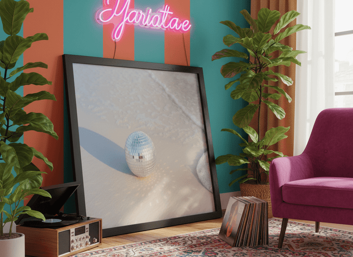 Bold wall art styled in a colourful, eclectic modern home