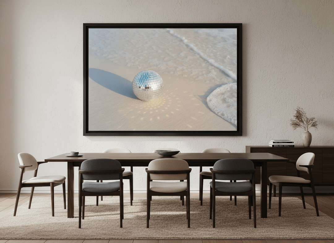 Monumental artwork centred on a feature wall in a luxe interior