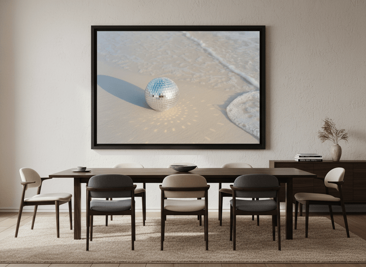 Monumental artwork centred on a feature wall in a luxe interior