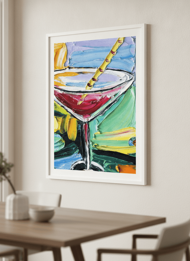 Wall art styled above a dining table in a contemporary home