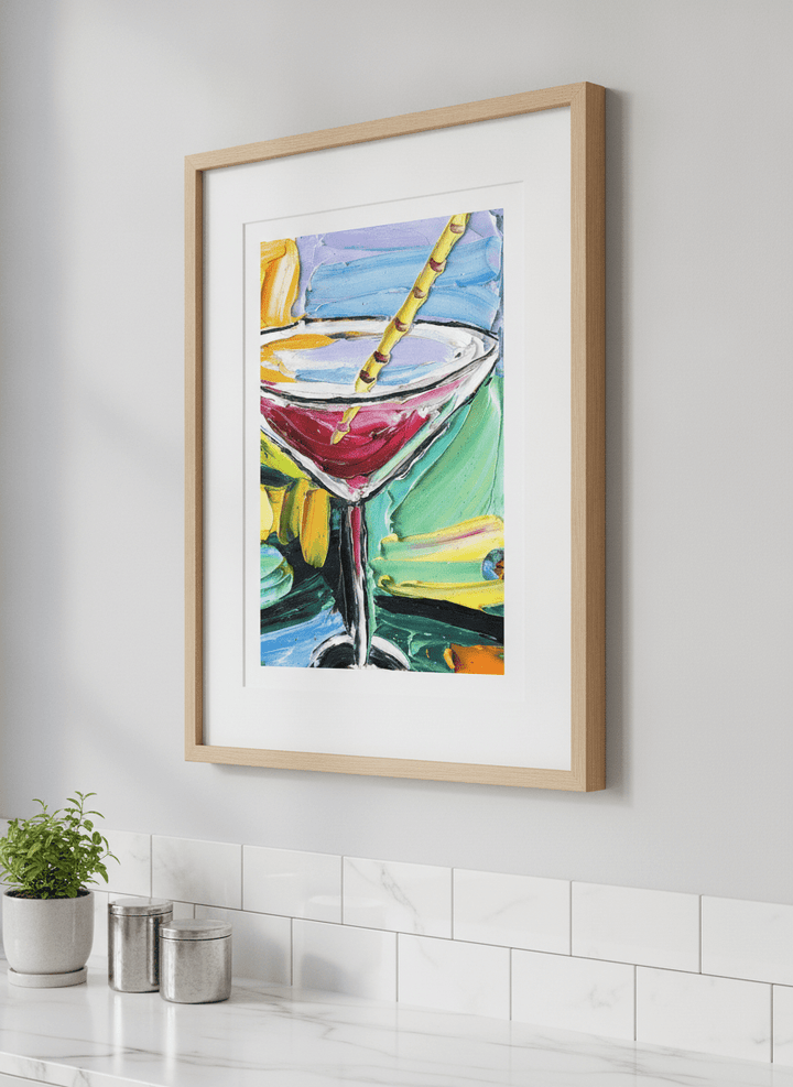 Artwork styled on the wall of a bright modern kitchen
