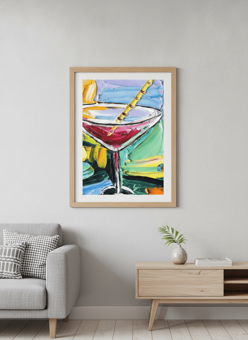 Modern wall art styled above a sofa in a neutral living room